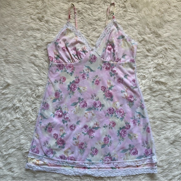 Pucker Up Slip Nightgown Sleepwear Vintage Floral Lace Pink L - Picture 3 of 12